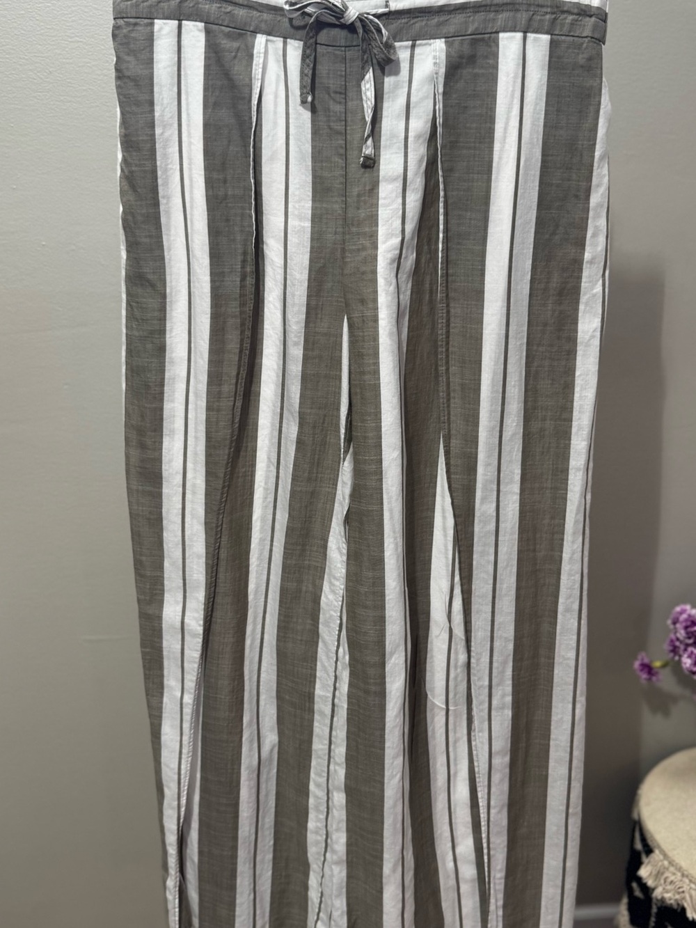 Express High Rise Wide Leg Linen Blend Stripe Pants